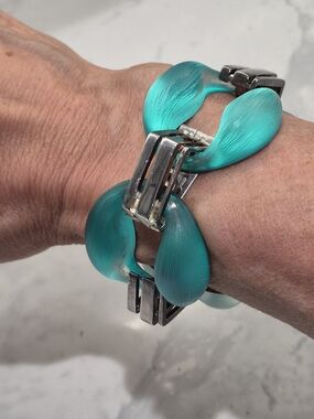 Alexis Bittar Turquoise Lucite and Silver Link Bracelet